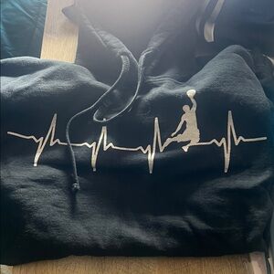 Men's Black Hoodie with Basketball Heartbeat Graphic
